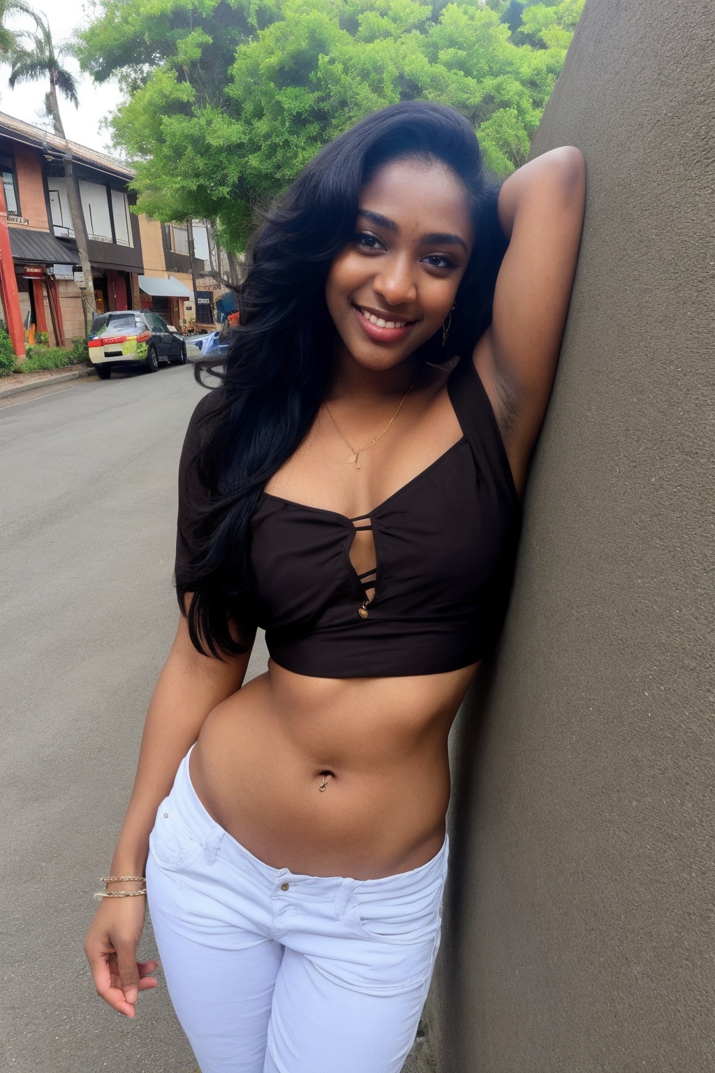 Brown skin,  lovely sexy young attractive girl,  blue eyes on Tensor.Art