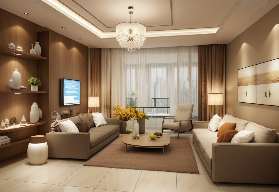 1room, bottle, bowl, ceiling light, couch, curtains, door, flower pot, indoors, lamp, livingroom, no humans, pillow, scenery, shelf, tiles, window ,<lora:SD1.5_livingroom1.28:0.7>