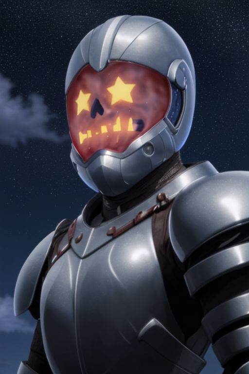 fuutopi, alcohol, armor, helmet, star (sky), cloud, glowing, teeth