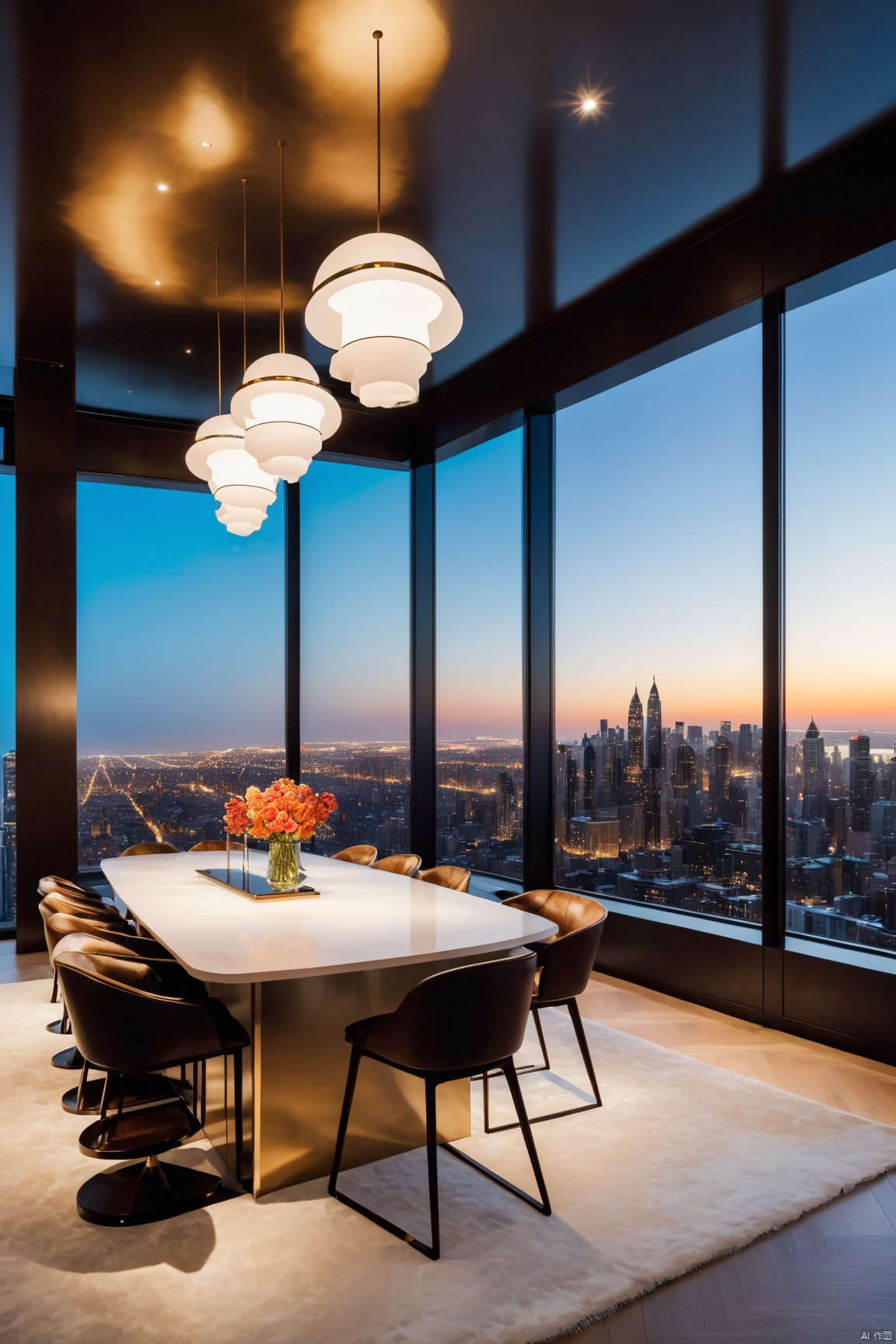 Panoramic city views, opulent furnishings, mirrored ceilings, high-end textiles, sleek surfaces, ambient mood lighting, lavish art collection, private elevator, expansive terrace<lora:EMS-317795-EMS:0.800000>