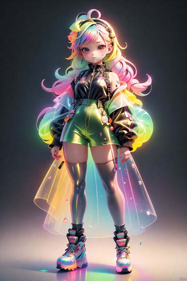 transparent color PVC clothing, transparent color vinyl clothing, prismatic, holographic, chromatic aberration, fashion illustration, masterpiece, girl with harajuku fashion, looking at viewer, 8k, ultra detailed, pixiv<lora:EMS-267958-EMS:0.800000>