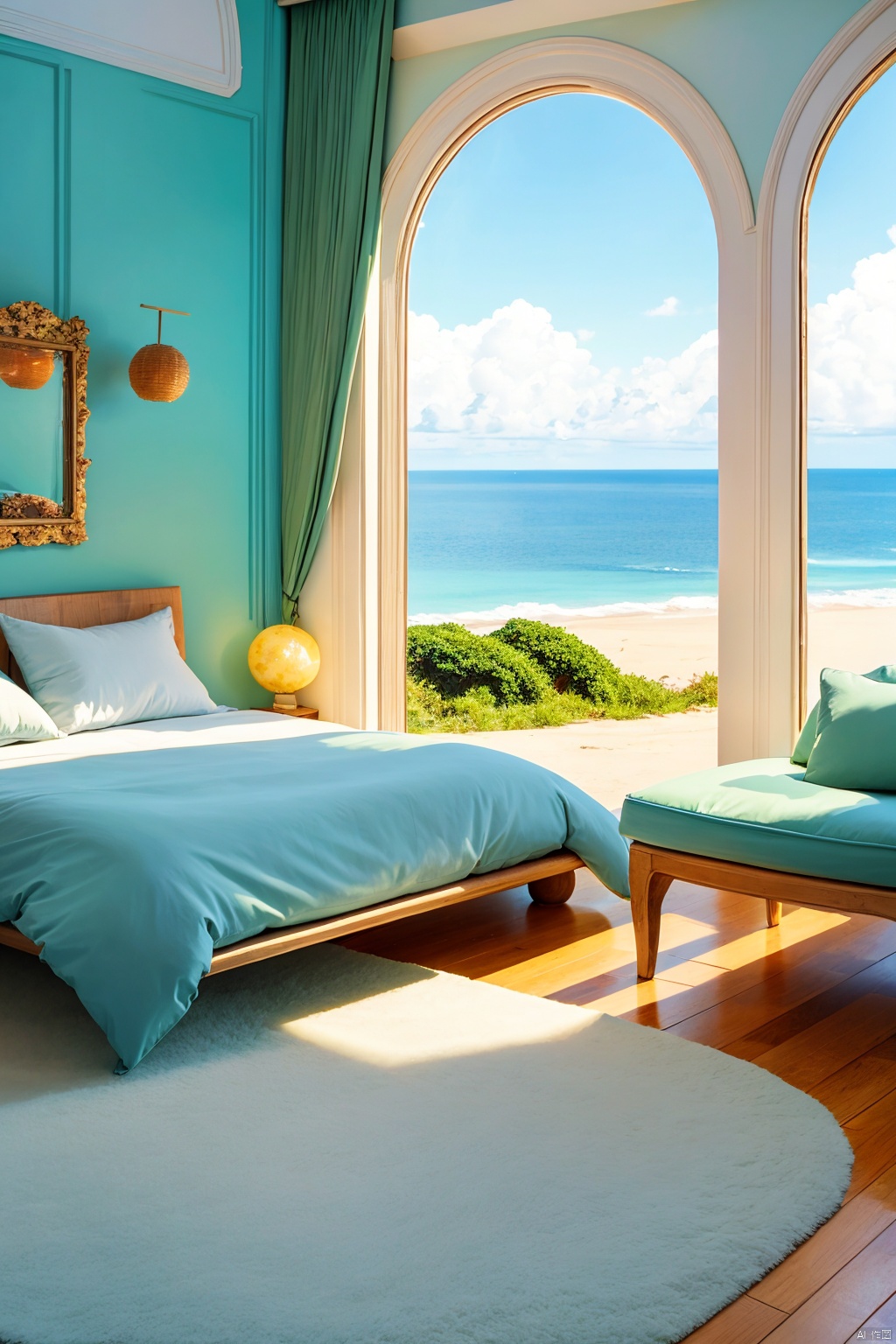 food, sky, day, cloud, indoors, blue sky, no humans, window, fruit, ocean, table, scenery, horizon, food focus