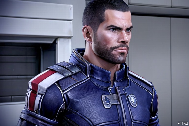 1Man, shepard, handsome, tough guy, mature temperament, blue uniform, armed, very short hair