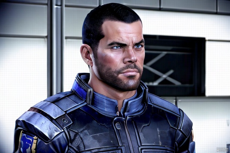 1Man, shepard, man, man, tough guy, mature temperament, blue uniform, armed, very short hair