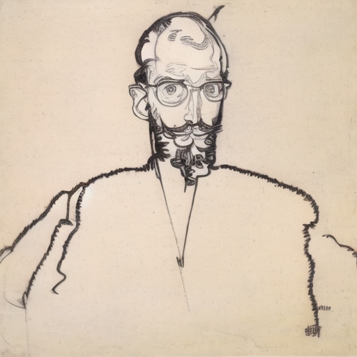 1boy,monochrome,facial hair,male focus,beard,solo,greyscale,glasses,traditional media,<lora:aki:1.7>,