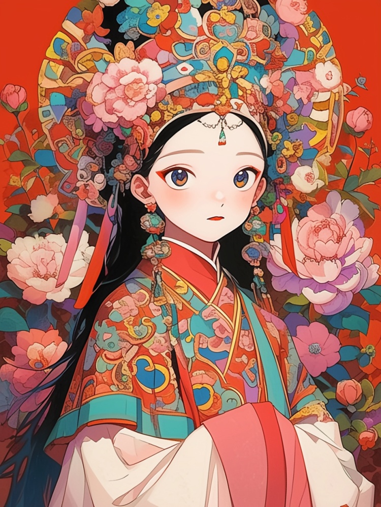 东方美学花房姑娘/文创/艺术/插画/民族服装 by AI神奇魔法屋 on Tensor.Art
