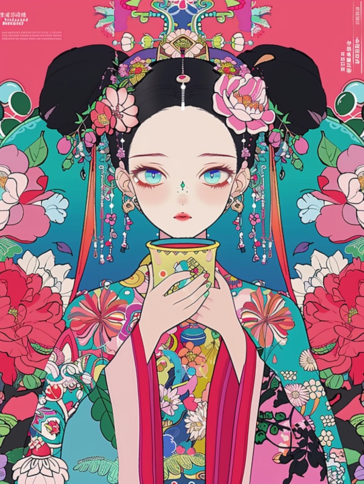 东方美学花房姑娘/文创/艺术/插画/民族服装 by AI神奇魔法屋 on Tensor.Art