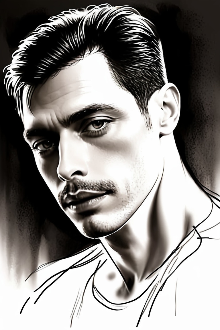 pencil Sketch of a masculineman 40 years old,  dark short hair,  alluring on Tensor.Art
