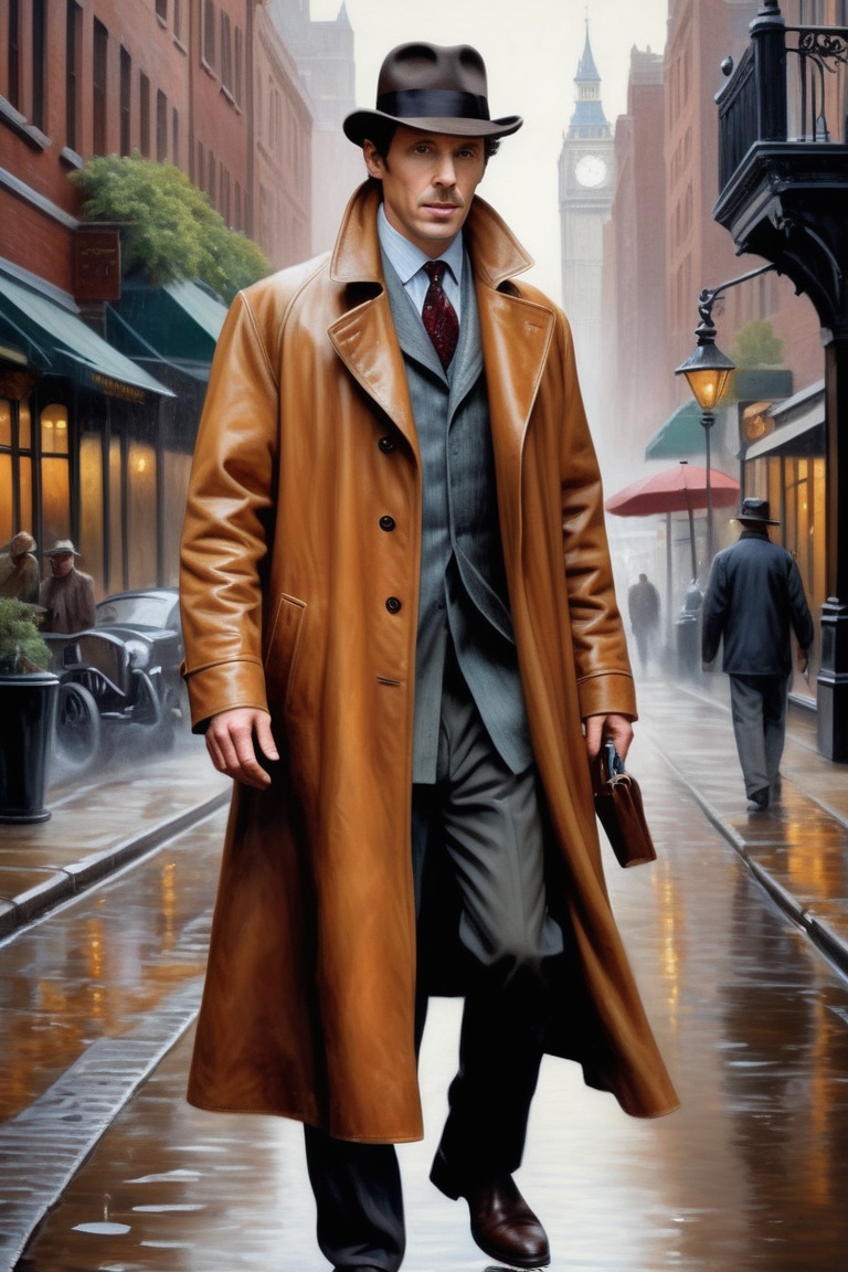 long leather rain coat,  seems like sherlock holmes,  Intricate on Tensor.Art