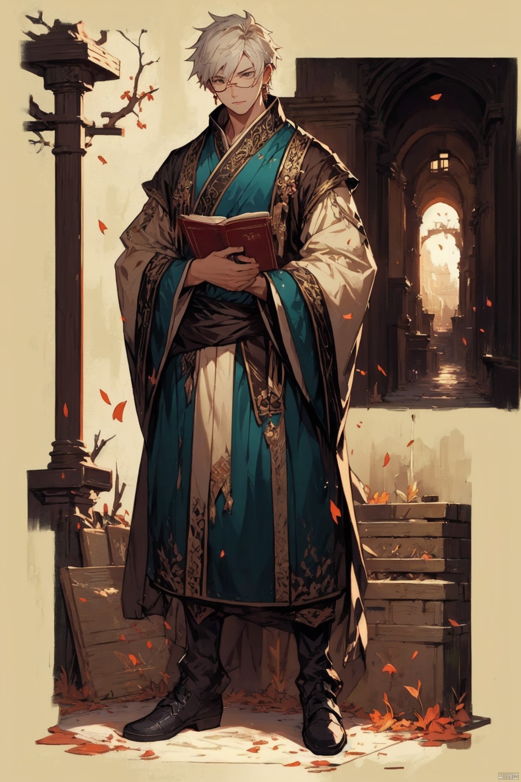 镜头质量：Bestquality,8k,(((masterpiece))),((bestquality)),
镜头位置：(full_body:1.2),
人物：
环境背景：
图像风格：
提示词：, Scholar