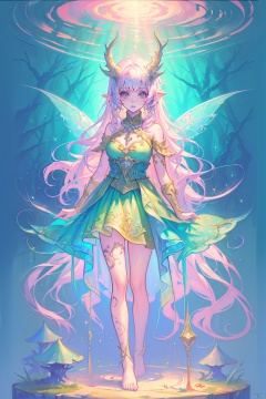 1 young girl, half-naked, mystical, alluring, (age: early teens), lithe build, delicate facial features, large expressive eyes, pointed ears, long wavy locks, (iridescent skin:1.3), adorned with (intricate tattoos:1.2) that shimmer under the forest's light, wearing (a sheer diaphanous skirt:1.4) with floral motifs that float around her, accessorized with (jeweled belts:1.1) and (arm bands:1.1) studded with precious stones, (a garland of flowers:1.2) around her neck, (barefoot:1.2), standing amidst (exotic flora:1.2) in a (fairy tale forest:1.4) alive with (glowing mushrooms:1.1), (will-o'-the-wisp:1.1) dancing around, (a crystal-clear lake:1.2) reflecting the sky, (ethereal mist:1.3) weaving through the trees, (animated woodland animals:1.2) peeking from behind foliage, (vibrant colors:1.3) of the forest canopy, (soft focus:1.2) for a dreamy effect, (magical ambiance:1.4), (otherworldly lighting:1.5), high-quality details, lifelike rendering.