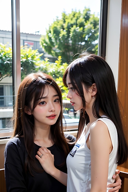 2 girls,  looking at audience,  smile on Tensor.Art