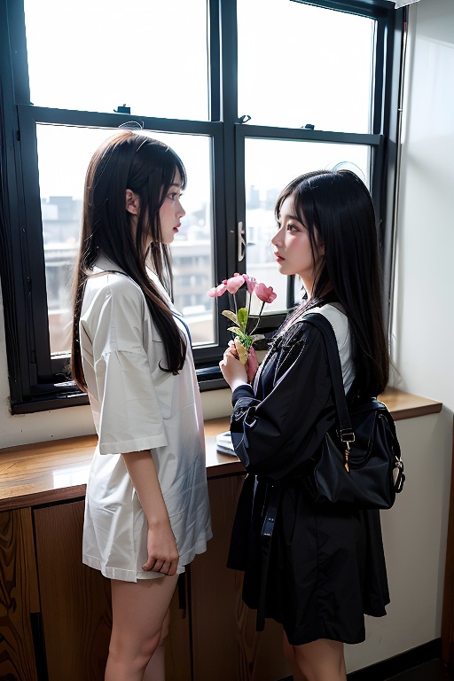 2 girls,  black hair,  鄰家女孩 on Tensor.Art
