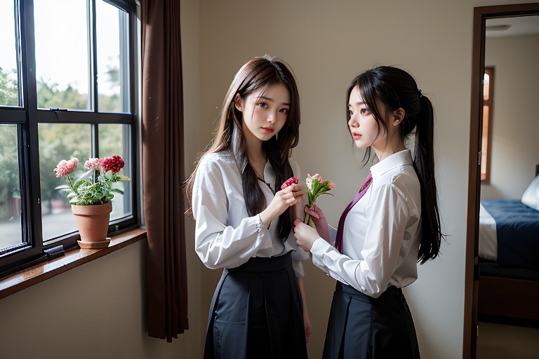 2 girls,  black hair,  鄰家女孩 on Tensor.Art