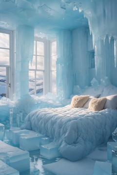 A room encased in ice, with bed surrounded by glacial blocks, from roof to floor everything is laced with frost. The walls and table are frozen over, and the snowy landscape is visible beyond the window, dramatically lit by theatrical lighting that blends bright illumination harmoniously with nature's icy touch.
Consider an ultra-high-definition photo showcasing a wintry wonderland inside a frosted cabin, where each icy formation is sharply detailed, and the interplay of light and shadow adds depth and drama to the scene. Picture an ethereal high-resolution art piece capturing the essence of serene isolation, with a hint of surreal beauty, as if taken straight from a fairy tale illustrated by the most skilled artists, trending on ArtStation, and rendered with precision by state-of-the-art stable diffusion models.