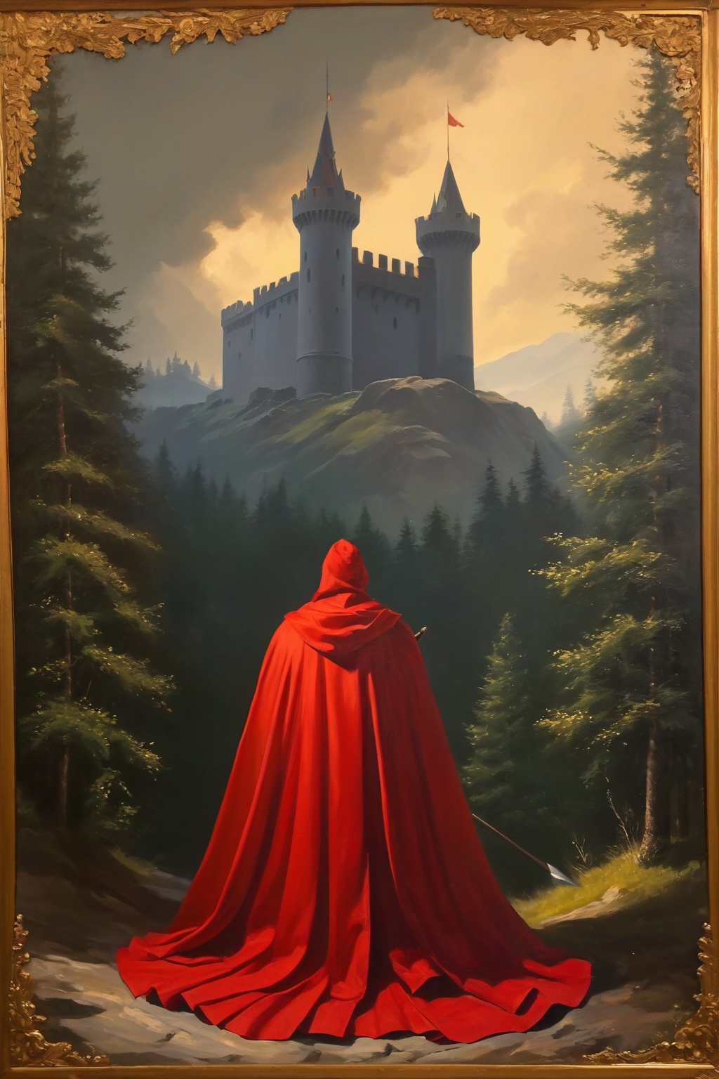 Low angle of Vlad Tepes standing at The Hades,  wind,  hieratic on Tensor.Art