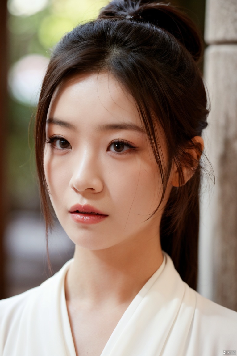 1girl, lips, realistic, solo, blurry, eyelashes, 