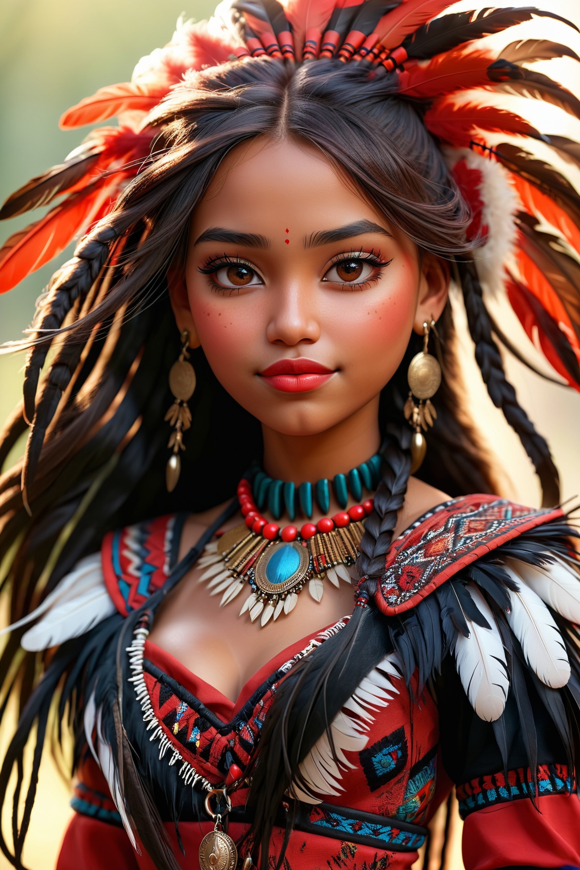ultra-detailed,  indigenous girl,  red black harness on Tensor.Art