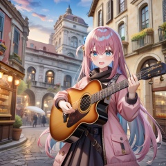 1girl, Gotoh Hitori, playing guitar,torino aqua,