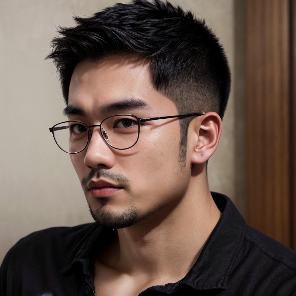 Asian man,  handsome,  round glasses on Tensor.Art