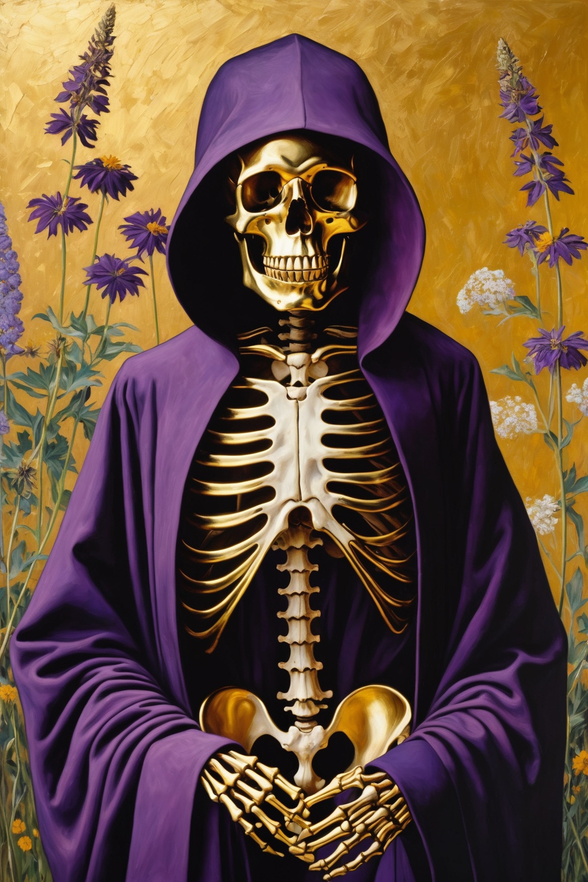 masterpiece,  skeleton in a dark purple robe,  hooded on Tensor.Art