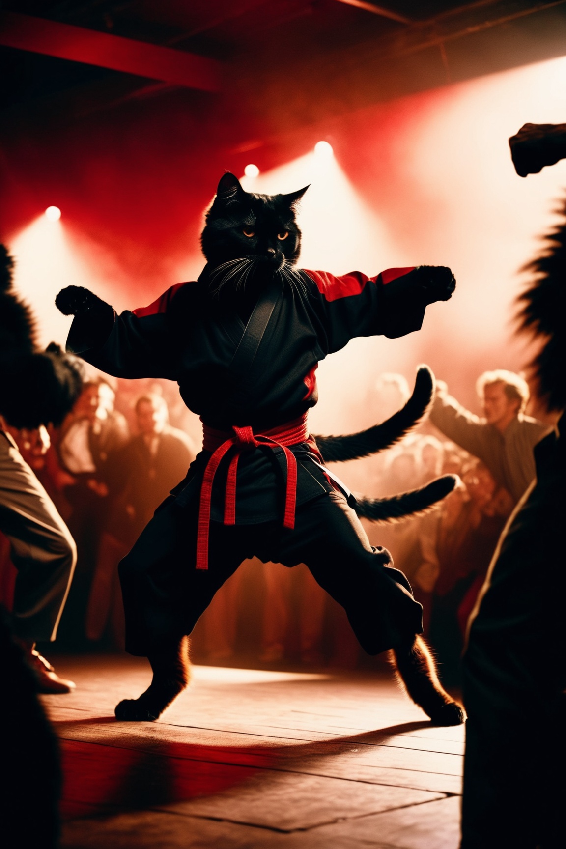 orange/black fluffy cat ninja,  drunken fist,  fight stance on Tensor.Art