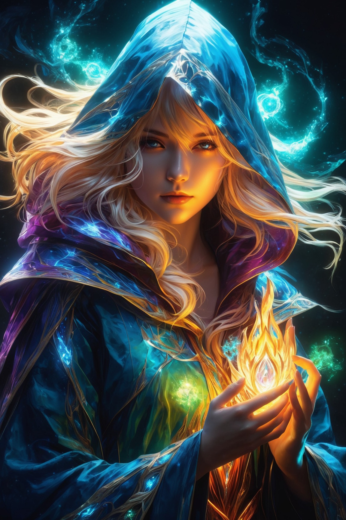 Masterpiece,  Female Mage,  hooded on Tensor.Art