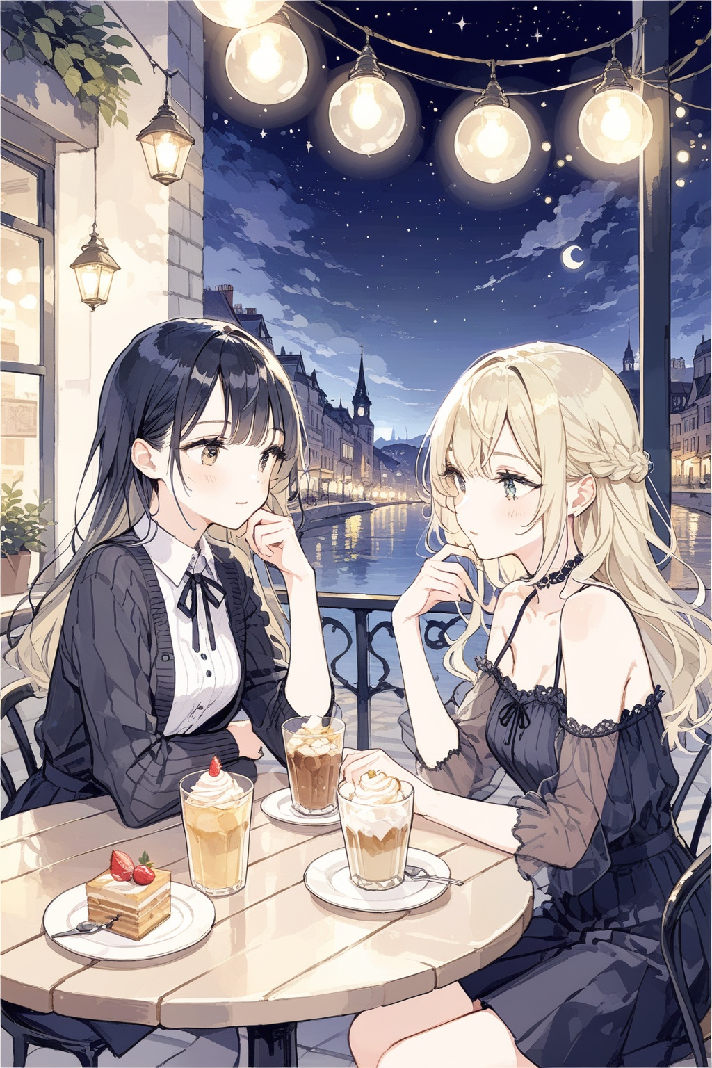 beautiful person,  night,  cafe on Tensor.Art