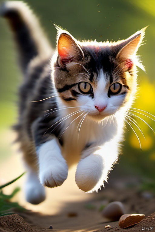 cat is running after a bird, 
High Resolution,Sharp Focus,Detailed Textures,Clear Shading ,Precision in Light,Fine Brush Strokes,Depth of Field,Reflective Surface,Subtle Transitions, landscape