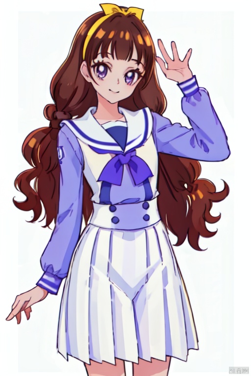 Noble_Academia_uniform,1girl, solo, smile, looking at viewer, cowboy_shot, simple background, white background, amanogawa_kirara