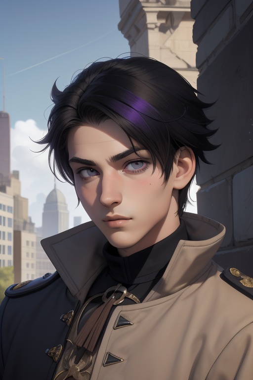 Raven is a handsome 18-year-old man. long hair (black,  brown,  grey) on Tensor.Art