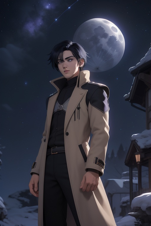 Raven is a handsome 18-year-old man with black hair and shoulder-length gray hair. His eye color is purple. He has an athl...