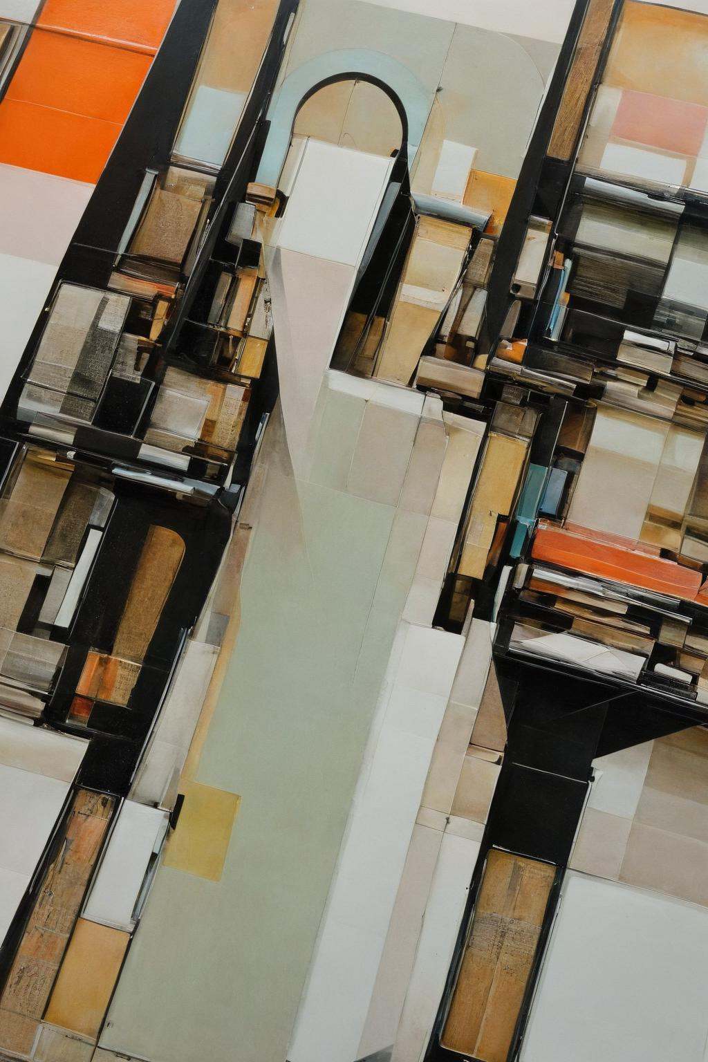 abstract building painting,  Bright color palette,  curve on Tensor.Art