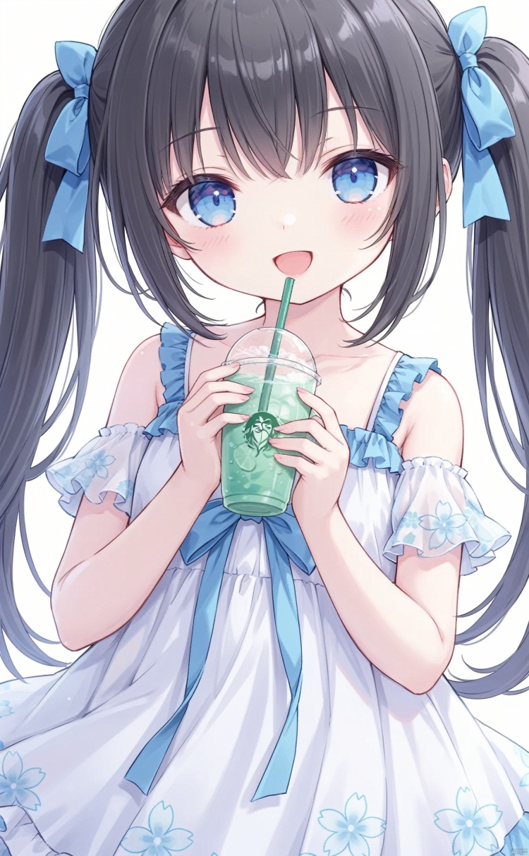 very long hair,twintails,loli,loli,loli,loli,loli,loli,loli,loli, ﻿grossissementdedeuxcentsoixantepourcent_portrait,grossissementdedeuxcentsoixantepourcent_portrait,grossissementdedeuxcentsoixantepourcent_portrait,grossissementdedeuxcentsoixantepourcent_portrait,grossissementdedeuxcentsoixantepourcent_portrait,grossissementdedeuxcentsoixantepourcent_portrait,grossissementdedeuxcentsoixantepourcent_portrait,grossissementdedeuxcentsoixantepourcent_portrait,1girl, solo, blue_eyes, open_mouth, smile, long_hair, drinking_straw, dress, looking_at_viewer, twintails, black_hair, holding, cup, floral_print, :d, ribbon