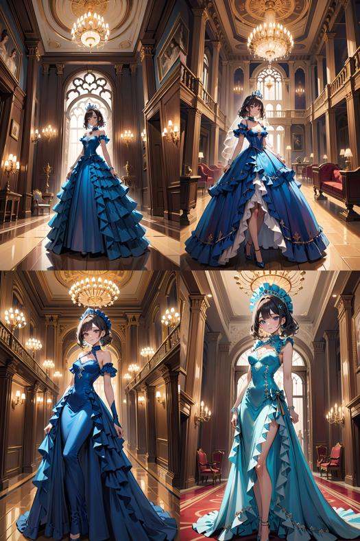 (cowboy shot),  (dynamic angle),  Ruffled Dresses on Tensor.Art
