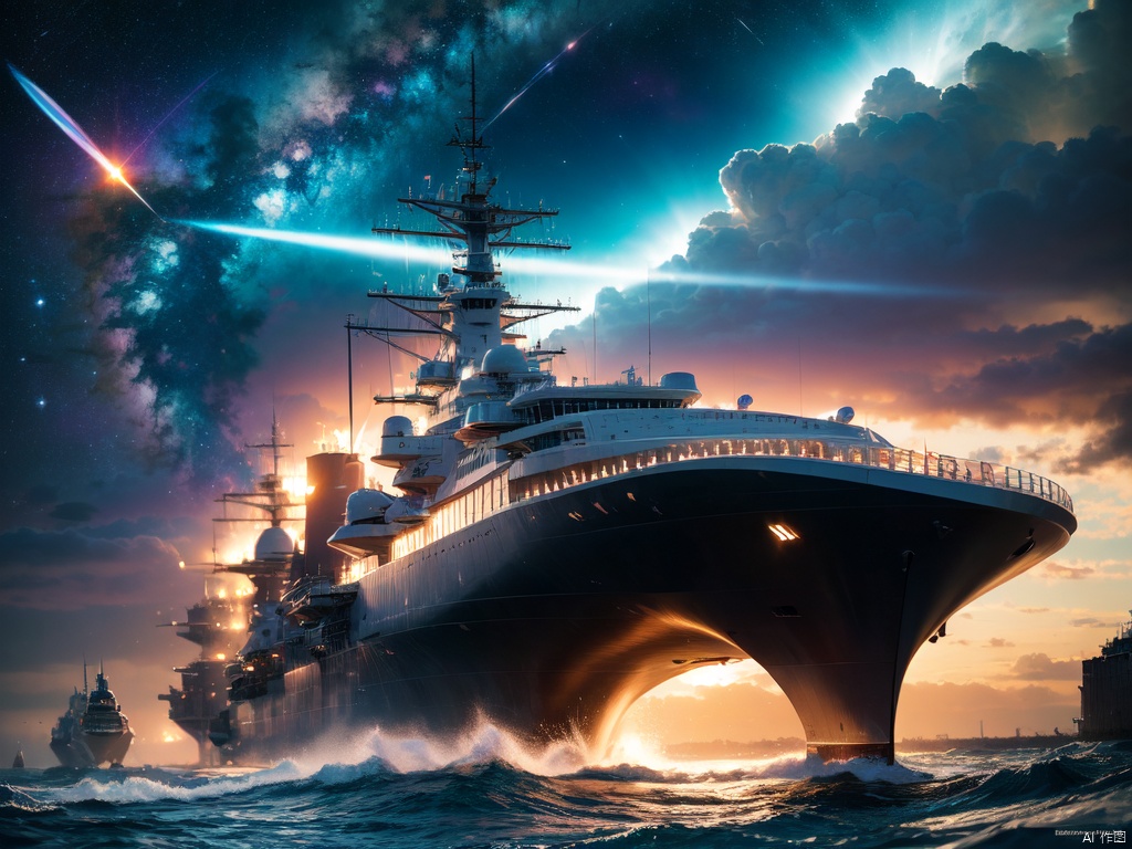 Space battleship, super large quantum reaction inference engine, futuristic style, flat and slender battleship, interstellar battleship, space, slender polygonal hull, slightly raised bridge, super large main guns on both sides, straight gun barrels, showcasing complete hull, 8K,