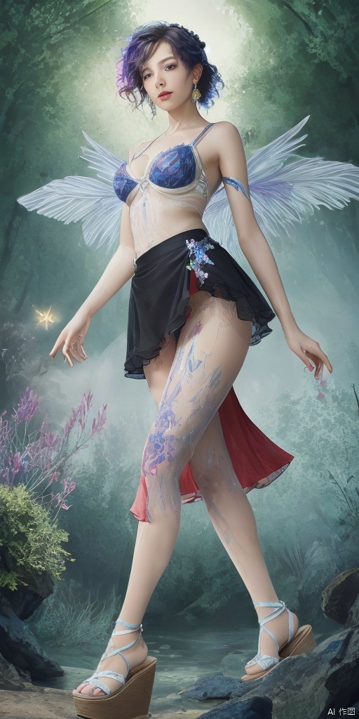  (1girl:1.2),Chinese girls,stars in the eyes,Wedge Sandals for Women Comfortable Strappy Platform Sandals Casual Summer Shoes(Short skirt:1.4),(1girl:1.3),Masterpiece, high quality, 1girl, extreme detailed, (fractal art:1.3), colorful, highest detailed, (chiffon, body painting:1.2), 8k, digital art, macro photo, quantum dots, sharp focus, dark shot, cinematic, Microworld, thigh, (upper thighs shot:1.2), front view,(pure girl:1.1),(white dress:1.1),(full body:0.6),There are many scattered luminous petals,bubble,contour deepening,(white_background:1.1),cinematic angle,,underwater,adhesion,green long upper shan, 21yo girl,jewelry, earrings,lips, makeup, portrait, eyeshadow, realistic, nose,{{best quality}}, {{masterpiece}}, {{ultra-detailed}}, {illustration}, {detailed light}, {an extremely delicate and beautiful}, a girl, {beautiful detailed eyes}, stars in the eyes, messy floating hair, colored inner hair, Starry sky adorns hair, depth of field, large breasts,cleavage,blurry, no humans, traditional media, gem, crystal, still life, Dance,movements, All the Colours of the Rainbow,halo,cable,realistic,smile,nail polish,lips,bow,zj,
simple background, shiny, blurry, no humans, depth of field, black background, gem, crystal, realistic, red gemstone, still life,
, wings, jewels
 1girl,Fairyland Collection Dark Fairy Witch Spirit Forest with Magic Ball On Crystal Stone Figurine, 
, hand, thighhighs, jewels
