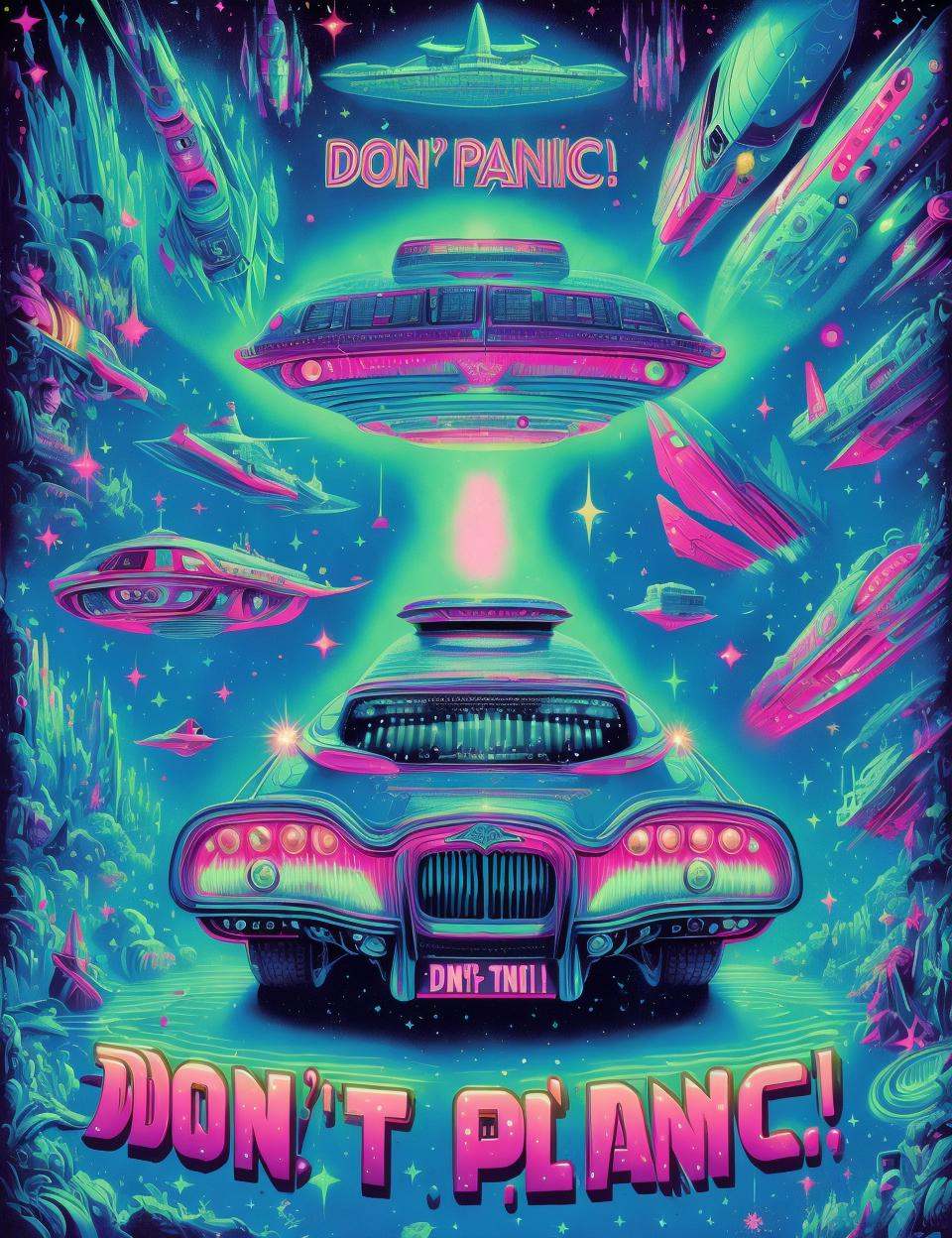 DonMD0n7P4n1c,  text \"DON'T PANIC!\",  retro scifi on Tensor.Art