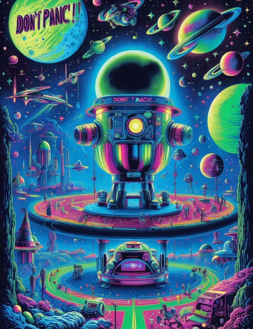 DonMD0n7P4n1c,  text \"DON'T PANIC!\",  retro scifi on Tensor.Art