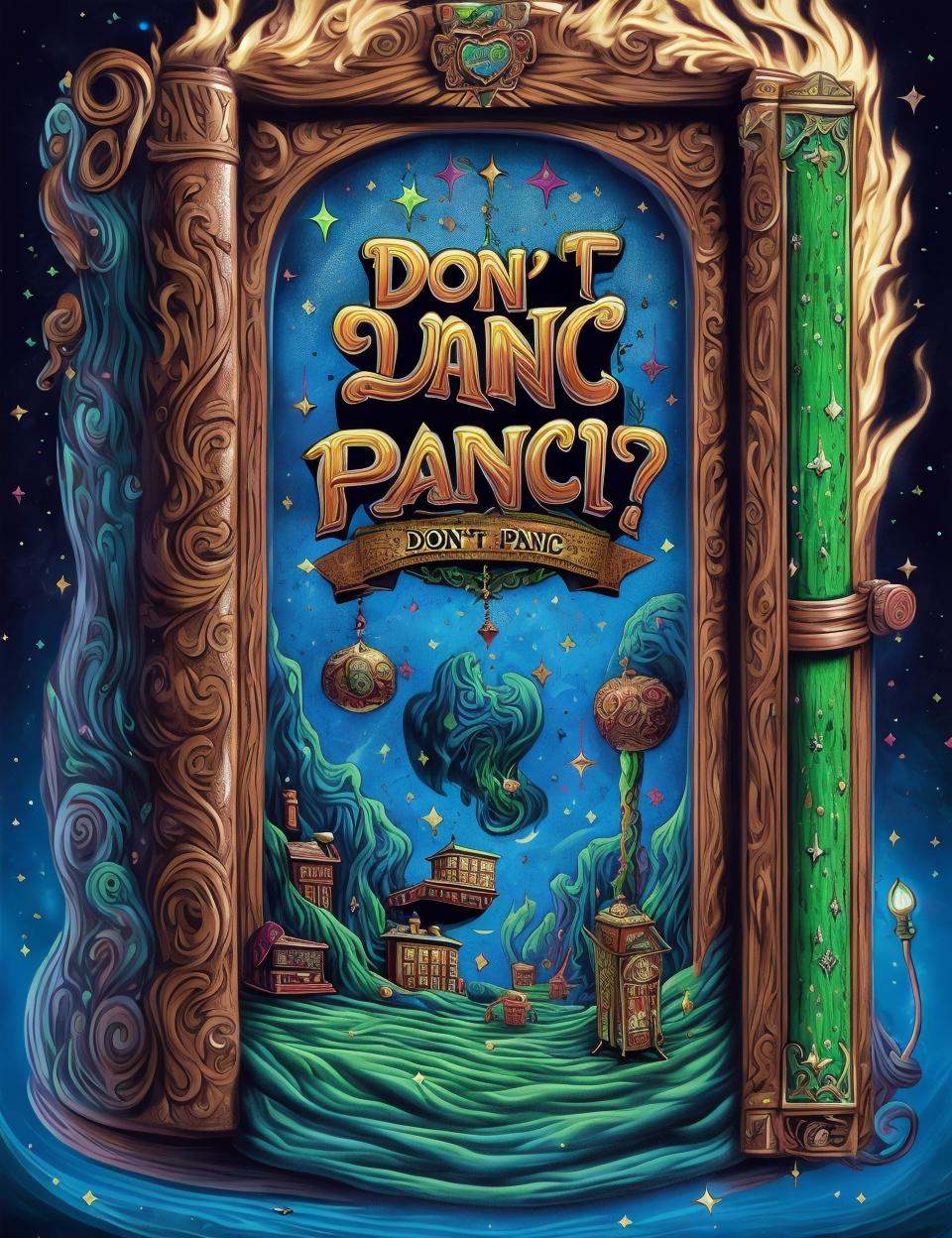 DonMD0n7P4n1c,  text "DON'T PANIC!",  enchanted scrolls on Tensor.Art