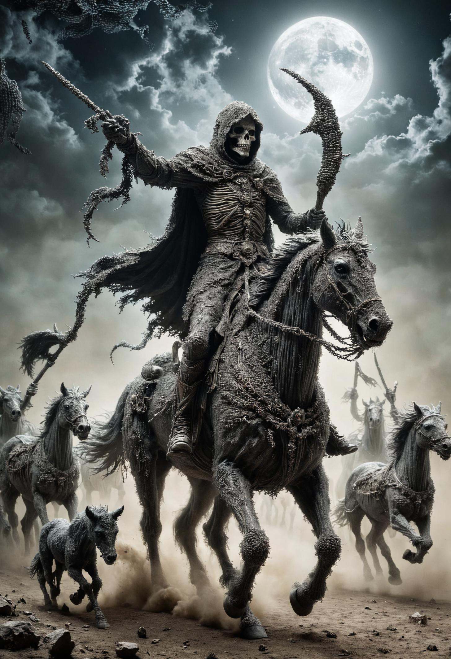 DonM1r0nF1l1ng5XL,  wild hunt,  mythical spectral ghostly haunting stygical hunting procession on Tensor.Art
