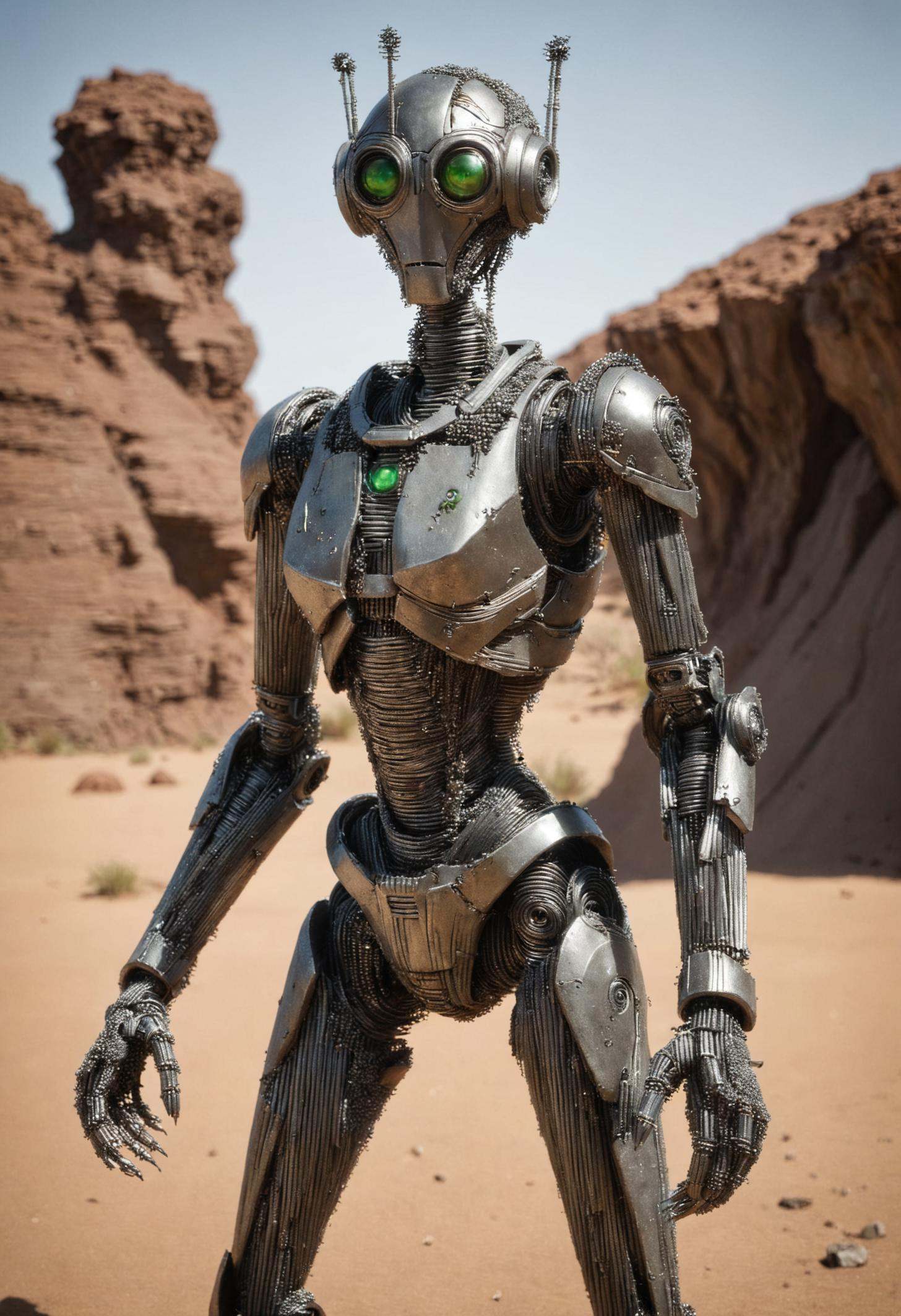DonM1r0nF1l1ng5XL,  iron filings,  female d5-mantis patrol droid on Tensor.Art