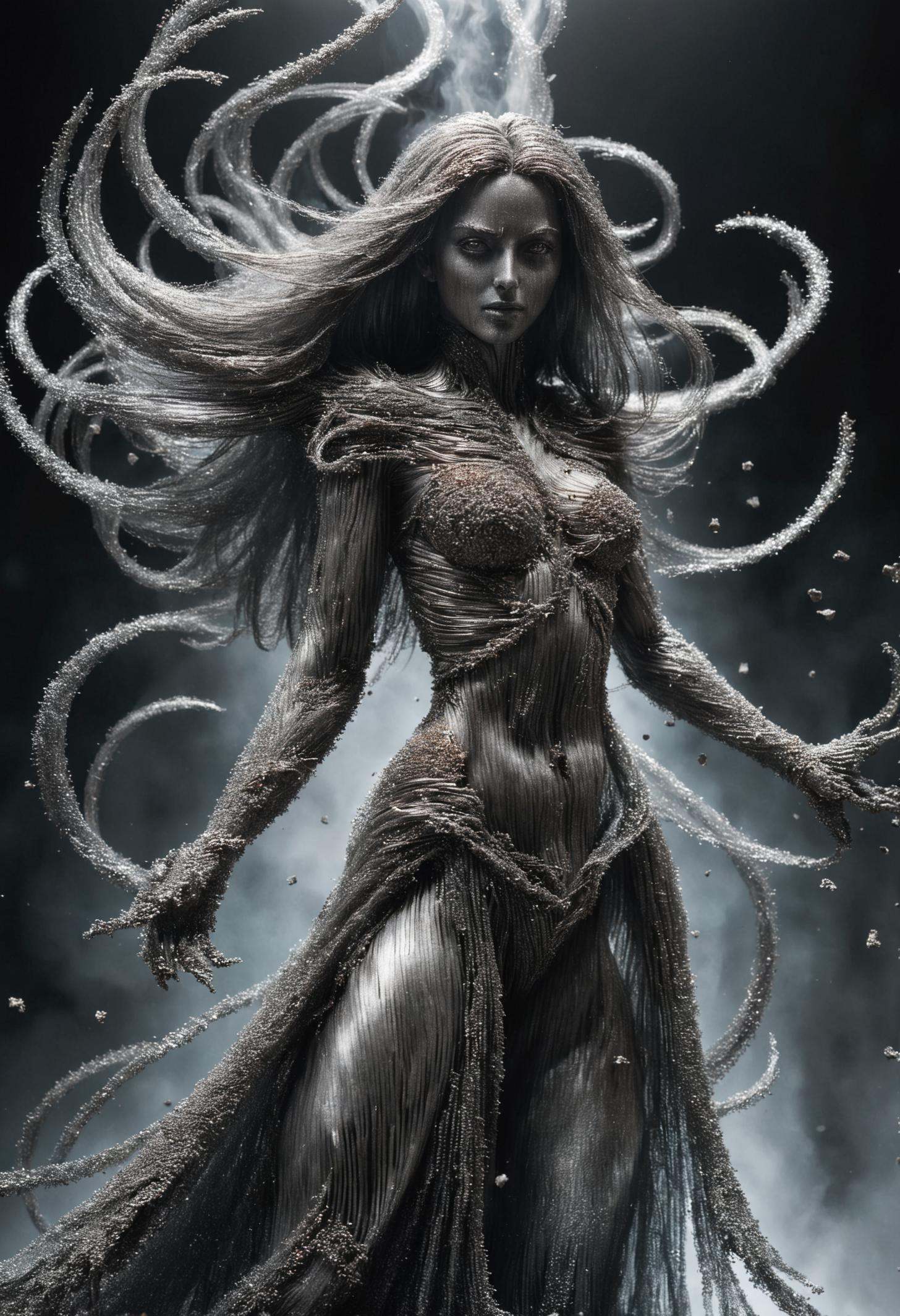 DonM1r0nF1l1ng5XL,  iron filings,  female enchantress wind magic swirling transparent on Tensor.Art