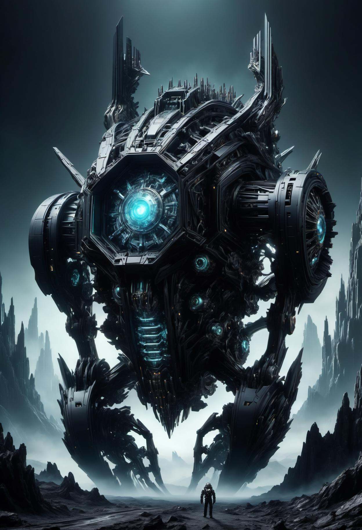DonMB14ckR0ckXL,  black rock,  space colonization of biomechanical being- harmoniously blend mechanical and organic elemen...