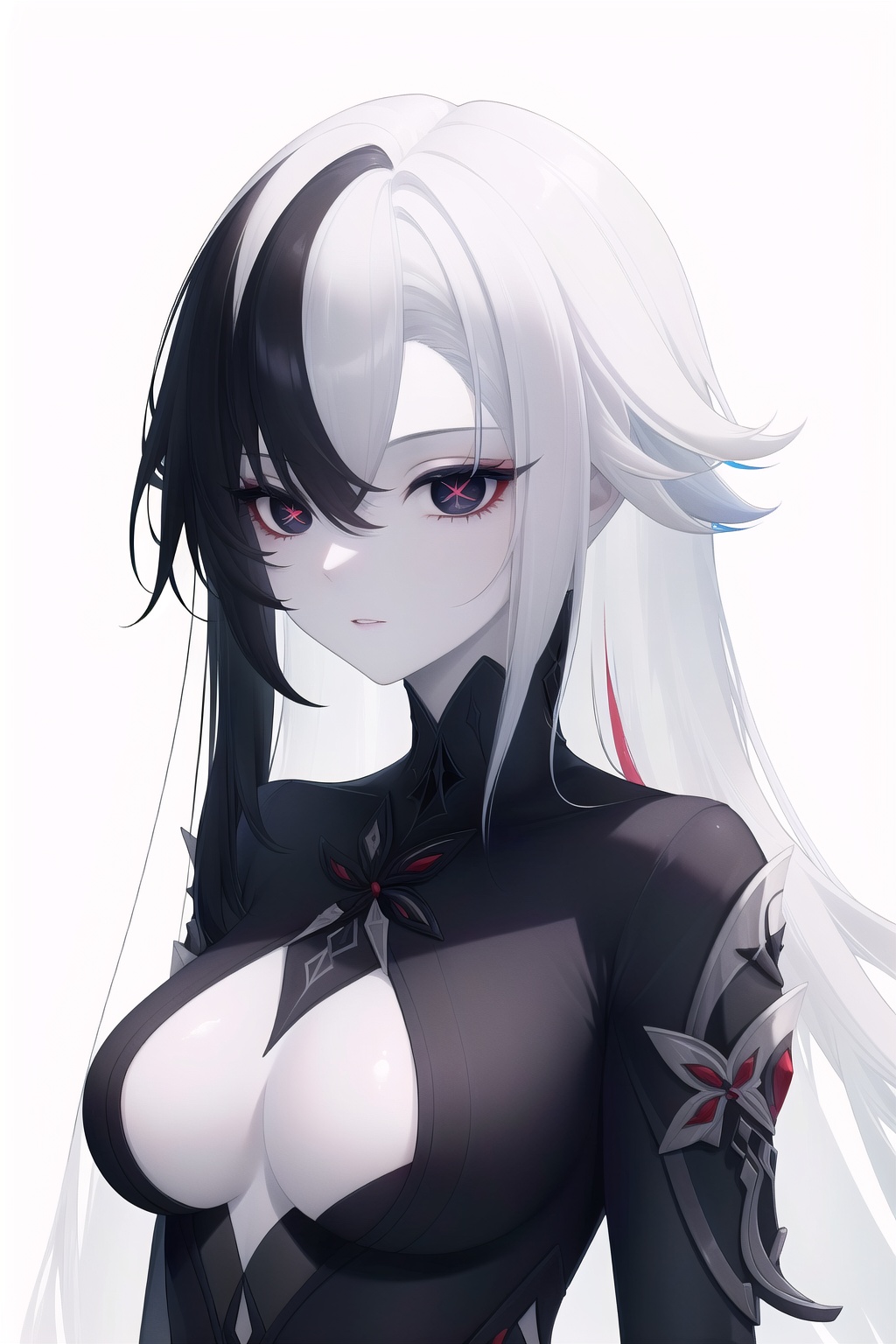 Arlecchino,  Genshin Impact,  1girl solo white hair black hair multicolored hair x-shaped pupils black eyes on Tensor.Art