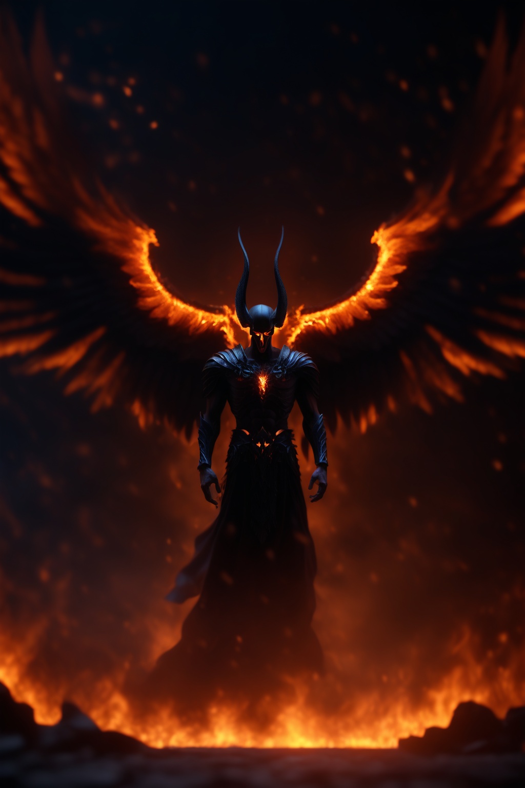 photorealistic of Thanatos,  fire at night blur background,  Ultra-detailed Anatomically correct on Tensor.Art