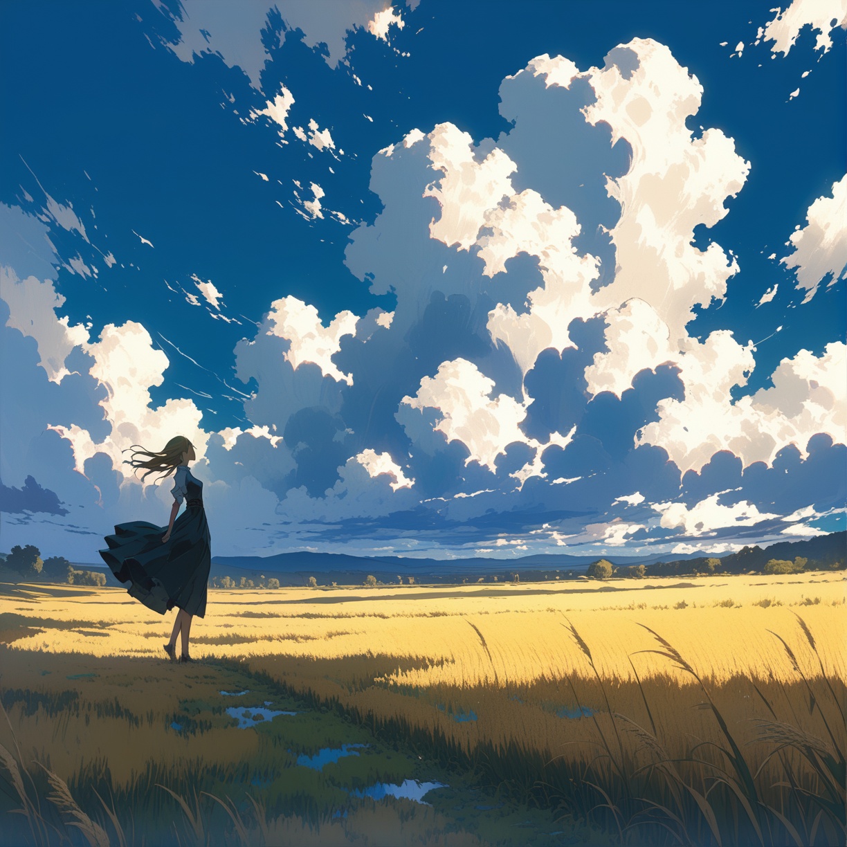 1girl, full body, from side, field, scenery, cloudy sky,
masterpiece, best quality, aesthetic