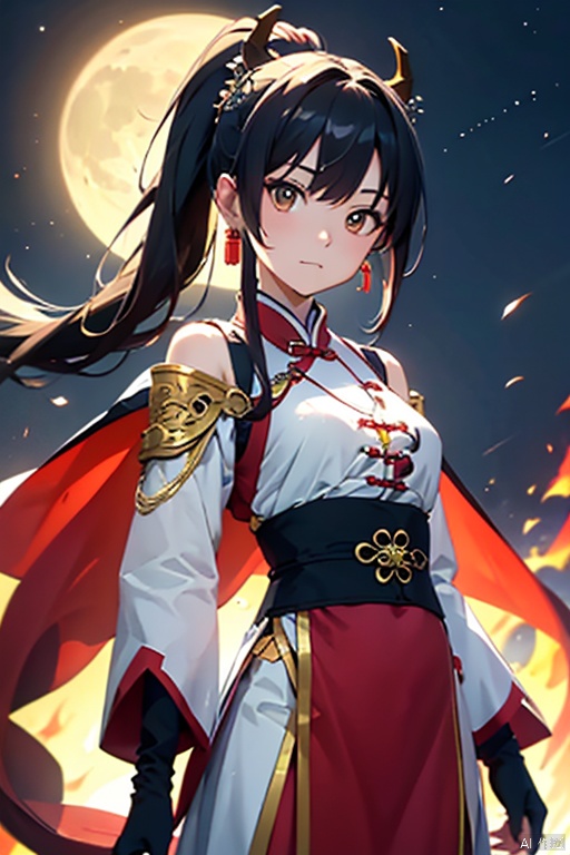  , (masterpiece:1.2), best quality,PIXIV,long hair, shoulder armor, black hair, gloves, hanfu, brown hair, white gloves, chinese clothes, looking at viewer, tassel, earrings, wide sleeves, jewelry, standing, long sleeves, pauldrons, closed mouth, ponytail, dragon, brown eyes, bangs, cape,Chinese girl,traditional Chinese, qiuyinong,midjourney portrait, backlight, colors, Hanfu, fire, HUBG_Rococo_Style(loanword), long, dunhuang,burning, midjourney portrait, qilin, DUNHUANG_CLOTHS, dunhuang_cloths, dofas, hanfu2, (\long yun heng tong\),wuxia,wunv,三国杀,jewelry, lmw,spark, 1girl, daoshi, yue , hair ornament , hanfu, red and gold dress, shufa background, yue , hair ornament , hanfu,orange theme, bbj, moon, Asuo, (\shen ming shao nv\), jiangshi costume,jiangshigirl costume, JiangShi_Hopping Vampire,huangfu, BJ_Ancient_city, Chinese style,huangfu paper, Ink scattering_Chinese style, chinese paiting, CHN_school_uniform , hinaBA, close-up