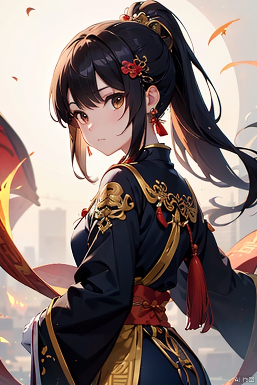  , (masterpiece:1.2), best quality,PIXIV,long hair, shoulder armor, black hair, gloves, hanfu, brown hair, white gloves, chinese clothes, looking at viewer, tassel, earrings, wide sleeves, jewelry, standing, long sleeves, pauldrons, closed mouth, ponytail, dragon, brown eyes, bangs, cape,Chinese girl,traditional Chinese, qiuyinong,midjourney portrait, backlight, colors, Hanfu, fire, HUBG_Rococo_Style(loanword), long, dunhuang,burning, midjourney portrait, qilin, DUNHUANG_CLOTHS, dunhuang_cloths, dofas, hanfu2, (\long yun heng tong\),wuxia,wunv,三国杀,jewelry, lmw,spark, 1girl, daoshi, yue , hair ornament , hanfu, red and gold dress, shufa background, yue , hair ornament , hanfu,orange theme, bbj, moon, Asuo, (\shen ming shao nv\), jiangshi costume,jiangshigirl costume, JiangShi_Hopping Vampire,huangfu, BJ_Ancient_city, Chinese style,huangfu paper, Ink scattering_Chinese style, chinese paiting, CHN_school_uniform , hinaBA, close-up