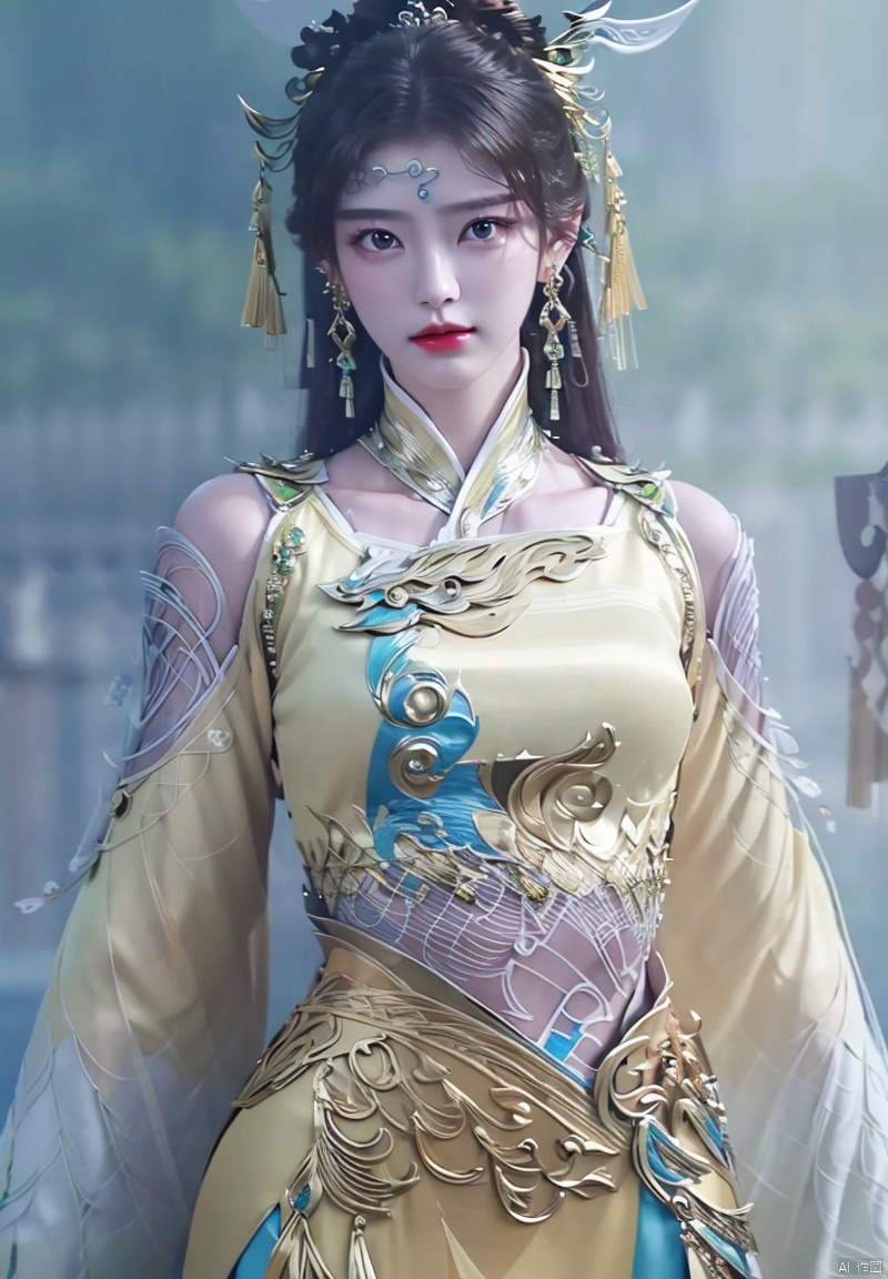 1girl, solo, long hair, looking at viewer, black hair, hair ornament, dress, jewelry, upper body, earrings, expressionless, houtufeng